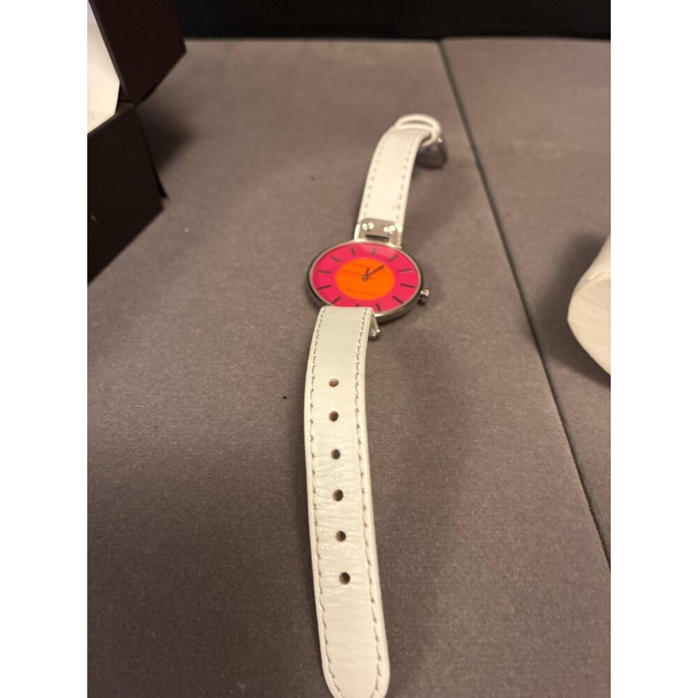 Anne Klein Stainless Steel Quartz Womens Watch  White Leather Band  Pink-Orange - Picture 3 of 8